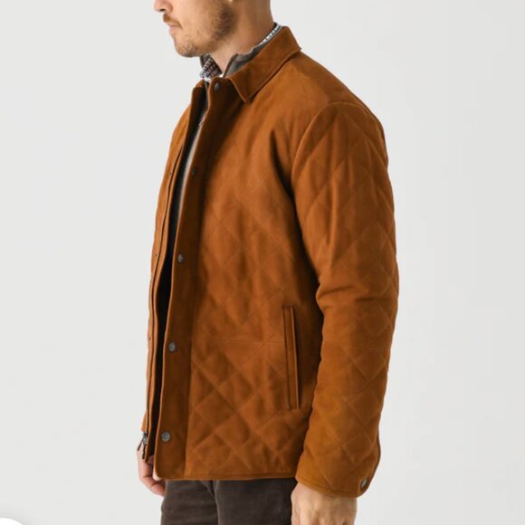 Peter Millar Men's Crown Suede Quilted Coat Jacket Whiskey Brown MF24Z08 $1295 - Picture 6 of 14